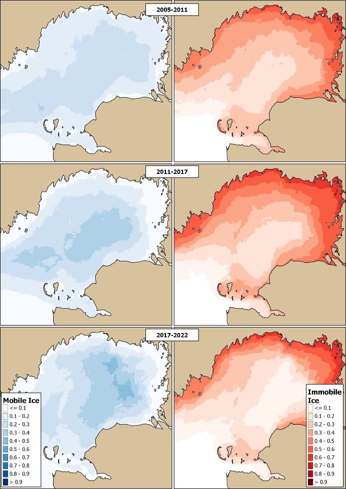 Ice mobility and immobility temporo-spatial statistics for Caspian Sea