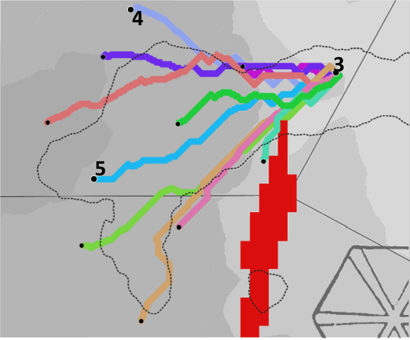 Simulated routes for vessels based on ice conditions